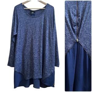 Lane Bryant Heather Blue Semi Sheer Mixed Media Tunic Top Plus Size 18/20